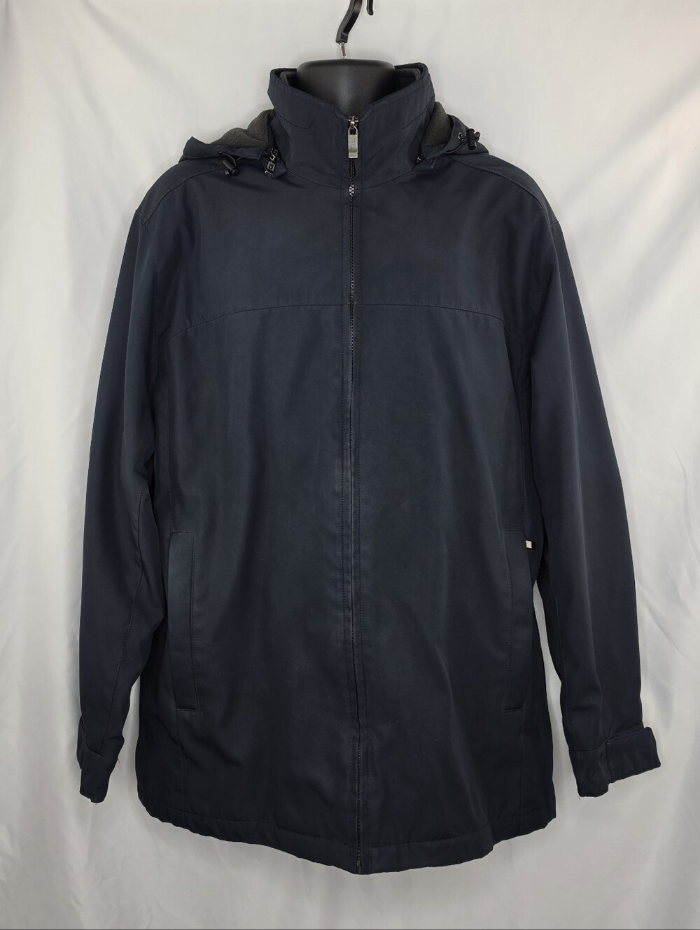 Weatherproof Men's Stretch Tech Double Layer Jacket Size Large Blue Zip Off Hood